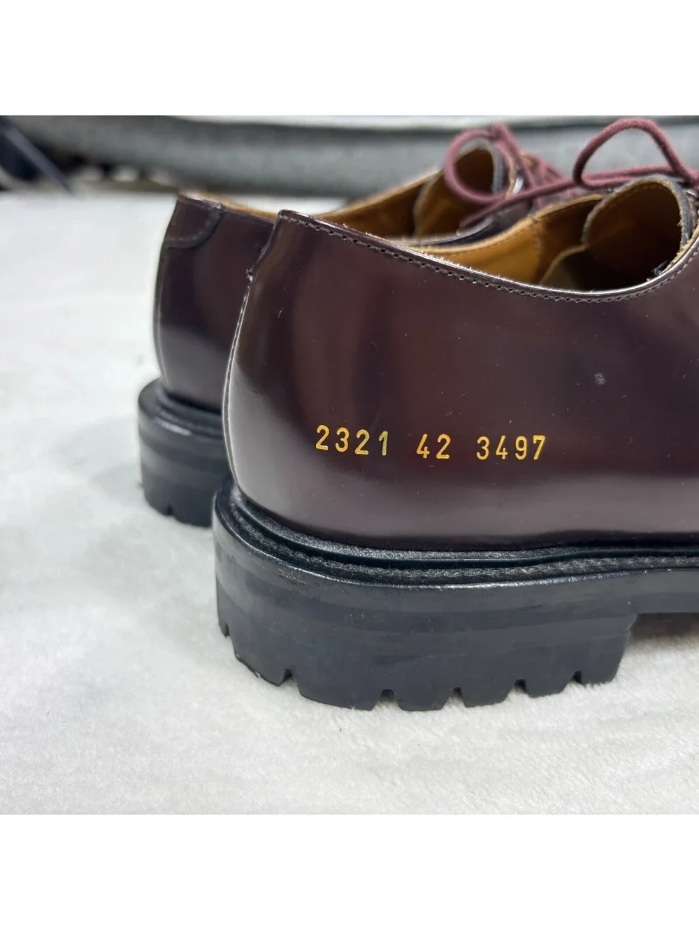 Common Projects 2321 EU 42 Burgundy Leather Derby Lug Sole Shoes Made Italy